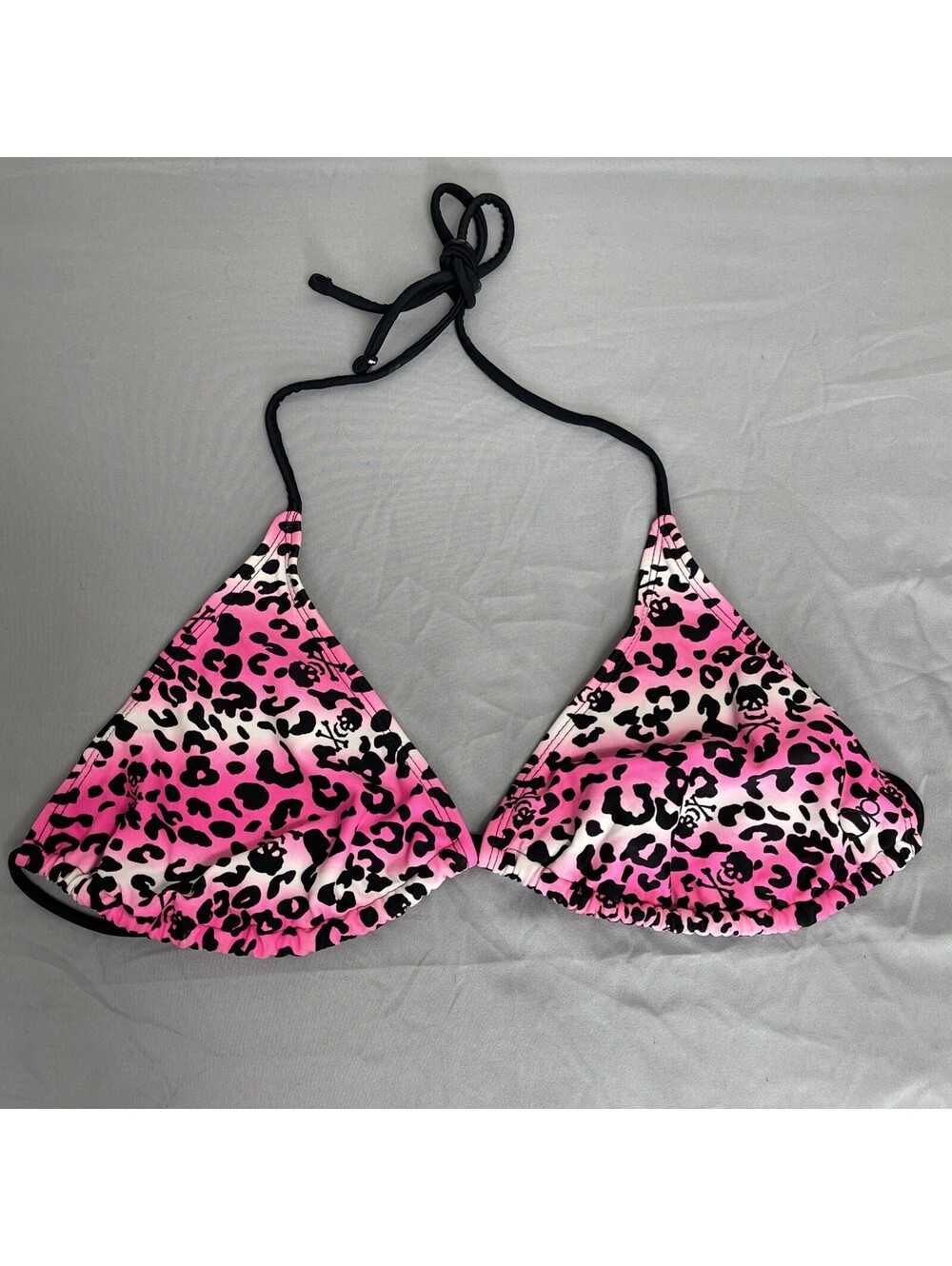 OP Hombre Pink White Black Leopard Print Skull Bikini Top Size XL